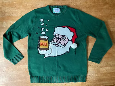 Buy Cedarwood State Mens Size L Green Santa Beer Christmas Jumper Sweater Size L • 10£