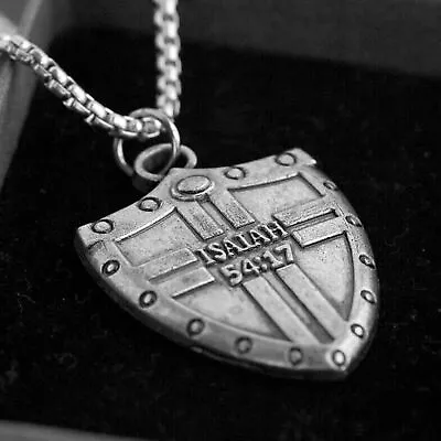 Buy Men Bible Verse Isaiah Cross Shield Pendant Necklace Christian Jewelry Chain 24  • 6.51£