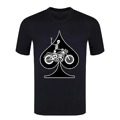 Buy Ace Of Spades With Skeleton Biker Men's Fitted Stretch Classic Knitted T-Shirts • 14.99£