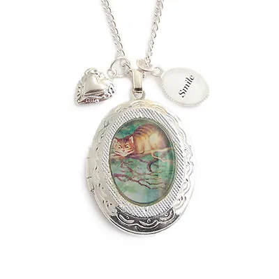 Buy Cheshire Cat Necklace Locket Alice In Wonderland All Mad Here Charm Tea Hatter  • 24.99£