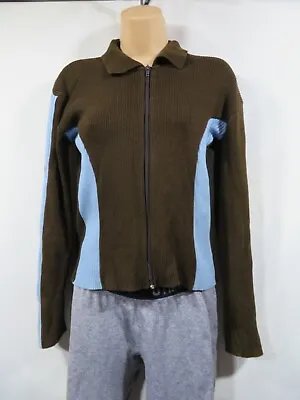 Buy Alternative Rib Knit Zipped Cardigan Jacket Size M Brown Blue Good Condition • 8.72£