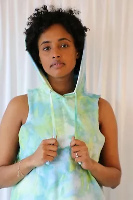 Buy Hand Dyed Sleeveless Racerback Hoodie Blue Yellow Green Carnival • 20£