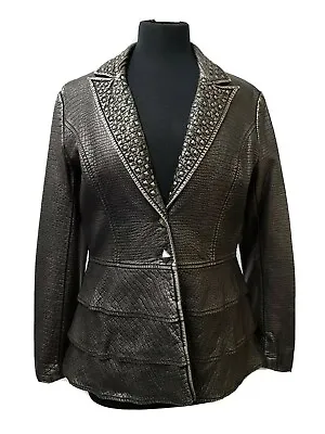 Buy V Cristina Silver Studded Vegan Leather Moto Jacket Size 12 Large • 35£