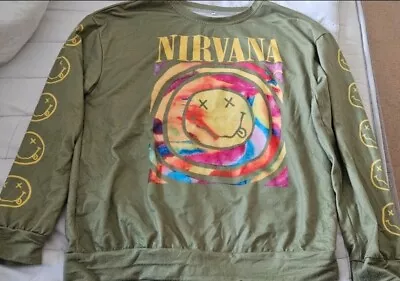 Buy Nirvana Jumper Women’s Smiley Rock Band Merch Size S Sweatshirt Kurt Cobain • 13.50£