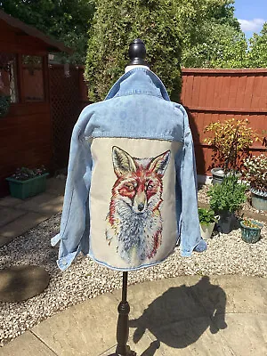 Buy Cotton Denim Jacket UNIQUE FOXY LADY Upcycled WOW Biker Bohemian Art • 75£