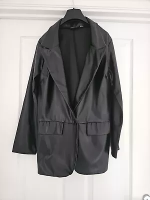 Buy Ladies Black Faux Leather Jacket Size 8 • 5£