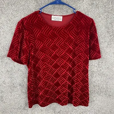 Buy Vintage Gemilli Womens Red Velvet T-Shirt Large Textured Top • 10.64£