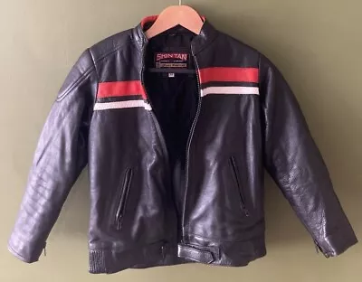 Buy Skintan Real Leather Motorcycle Jacket Size 32 Black With Red/white Stripe • 40£