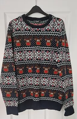 Buy Mens Fluid Christmas Jumper Size Large Rudolph Reindeer Xmas Sweater • 12.49£