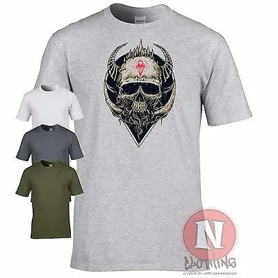 Buy Skull Design Biker Military Emo Goth T-shirt World Of War • 13.99£