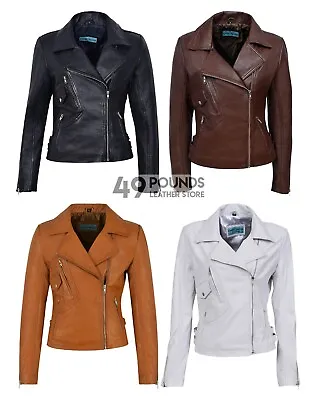 Buy Ladies Leather Jacket BRANDO BIKER CLASSIC STYLE REAL LEATHER 2588 • 41.65£