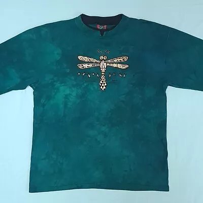 Buy Vintage DAGOLI ‘Painted Dragonfly’ Tribal Tie-Dyed Green Long Sleeve T-Shirt Med • 24.91£