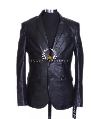 Buy Milano Black Men's Smart Designer 2 Button Real Lambskin Leather Blazer Jacket • 109.99£