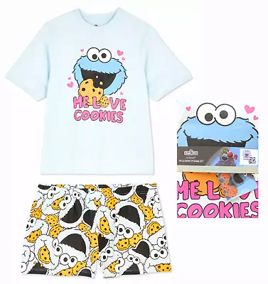 Buy Ladies COOKIE MONSTER Pyjamas Woman 6-24 Cotton T-Shirt Shorts Nightwear Primark • 17.99£