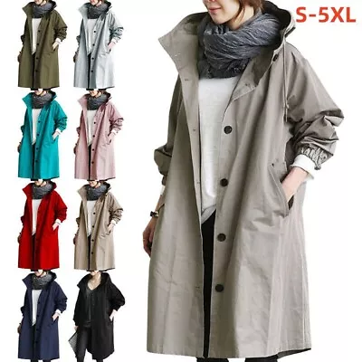 Buy Womens Oversize Hooded Trench Coat Ladies Wind Raincoat Forest Outdoor Jacket • 16.99£