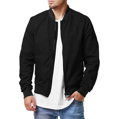 Buy Mens Zip Windbreaker Coat Casual Outwear Lightweight Bomber Baseball Jacket UK • 14.99£