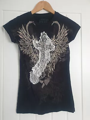 Buy In Vein, Black Wings And Lacy Crucifix Tshirt, Gothic Alternative, Small 8/10 • 25£