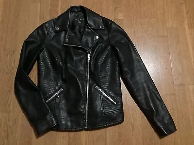 Buy Dorothy Perkins Black PU Leather Biker Style Jacket With Silver Metal-Wear UK8 • 13.99£