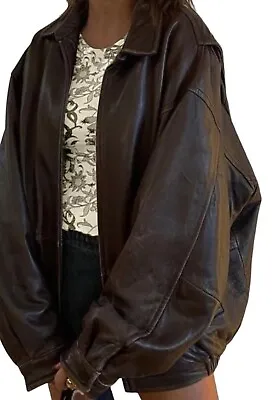 Buy Women's Dark Brown Vintage Distressed Handmade Oversized Bomber Soft Jacket • 69.99£