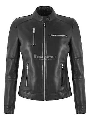 Buy Ladies Biker Style Black Real Leather Casual Multiple Zip Pocket Fashion Jacket • 67.99£