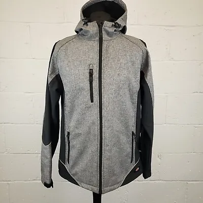 Buy Dickies Soft Shell Jacket Large Mens Hooded Fleece Lining Grey Black Polyester • 25£