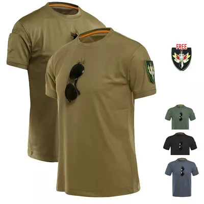 Buy Men Camouflage Crew Neck T Shirt Army Military Plain Tops Tactical Short Sleeve • 8.88£