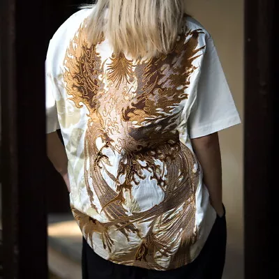Buy Mens T-Shirt Japanese Pattern Embroidery Reborn Fire Phoenix Bird Totem Unisex • 142.80£