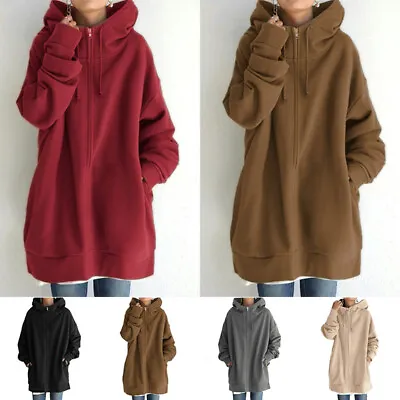 Buy Womens Long Sleeve Zipper Hooded Jacket Ladies Jumper Hoodie Cardigan Coat Plus • 21.55£