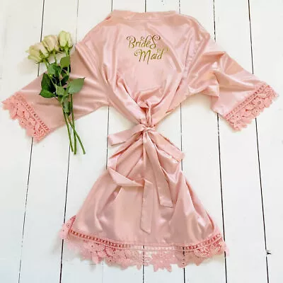 Buy Lace Bride Bridesmaid Party V-neck Sexy Kimono Personalized Bride Satin Pajamas • 12.99£