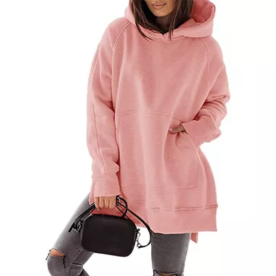 Buy Womens Long Sleeve Fleece Hoodie Top Ladies Casual Split Baggy Hooded Sweatshirt • 14.99£