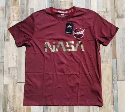 Buy Alpha Industries NASA Reflective Logo Cotton T-shirt Burgundy - Mens Size XL New • 24.95£