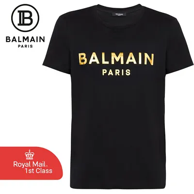 Buy BALMAIN MEN'S BLACK T-SHIRT Gold Printed *AUTHENTIC* Size M L XL XXL (CLEARANCE) • 49.99£