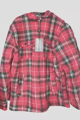 Buy Mens Red Check Furlined Fleece Zipped Jacket Size Large • 15£