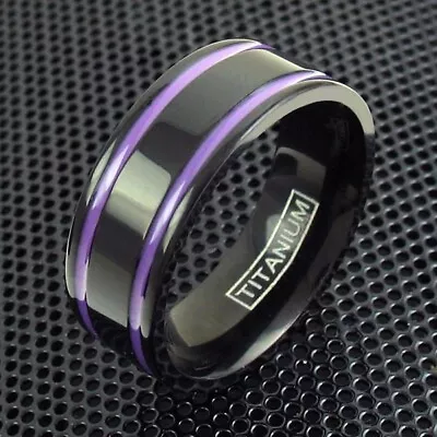 Buy CLOSEOUT! 8mm Black Titanium Men's Ring Purple Racing Stripes Wedding Band Sz 13 • 8.67£