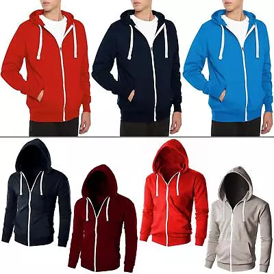 Buy Mens Full Zip Up Plain Hooded Sweatshirt Fleece Zipper Warm Soft Lined Hoodie • 15.65£