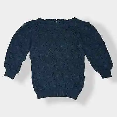 Buy SK Imports Vintage Black Hand Knitted Cotton Sweater Size M • 37.04£