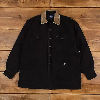 Buy Vintage Dickies Workwear Jacket L Quilt Lined Overshirt Black Button • 44.54£