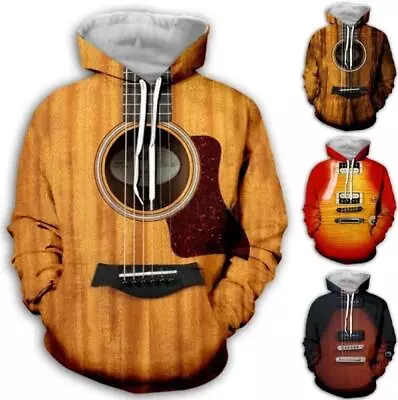 Buy Men's Cool 3D Print Hoodie Musical Instrument Guitar Hoodie Street Rock Hoodie • 19.10£