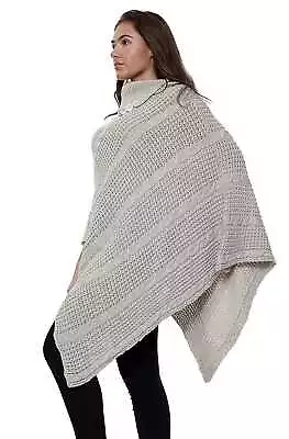 Buy Ladies 3 Buttons Poncho Wrap Knitted Cable Women Scarf Winter Cape Shawl Jumper • 13.19£