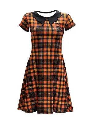 Buy Orange Black Tartan Check Collar Swing Rockabilly Dress Alternative Urban Retro • 29.99£