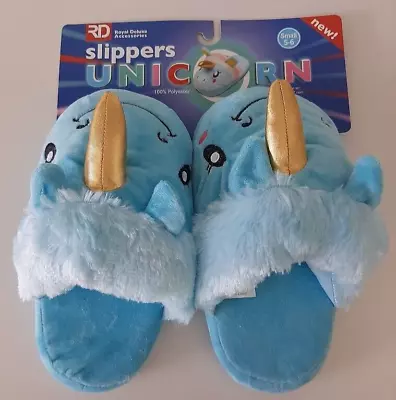 Buy Unicorn Plush Novelty Slippers Womens Size Small Fuzzy Blue 5-6 House Shoes • 12.83£