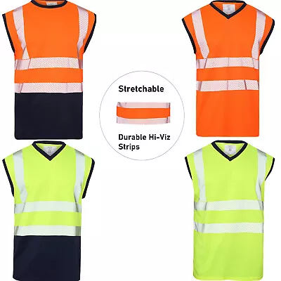 Buy Mens Hi Viz Vis Visibility Sleeveless T-Shirt Reflective Stretchable Work Tee • 11.99£