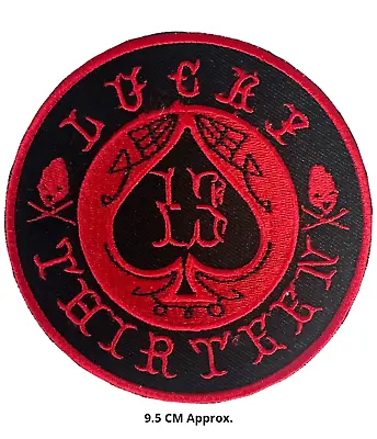 Buy Lucky 13 Round Biker Embroidered Iron On/Sew On Patch/Batch Jeans N-380 • 2.09£