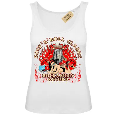 Buy Rock N Roll Classic T-Shirt Rockabilly Record Vest White Womens • 12.95£