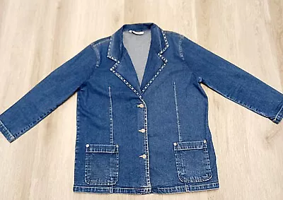 Buy Jean Jacket Womans Size Medium Blue  Rhinestone By Fashion Friends • 12.99£