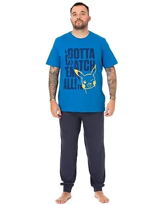 Buy Pokemon Pyjamas For Men | Character Logo Blue/Grey Lounge Pants T-Shirt Set • 19.95£