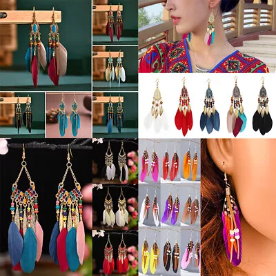 Buy Boho Feather Bead Tassel Earrings Dangle Women Wedding Party Jewelry Gift New • 3.54£