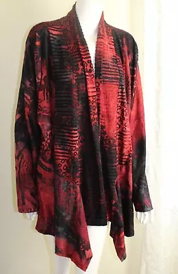 Buy Pyramid Collection Sz 2X RED Black Funky Flowing Drape Open Jacket Blazer • 74.09£