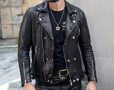 Buy Mens Stylish Black Biker Real Leather Jacket Motorcycle Lambskin Leather Jacket • 21£