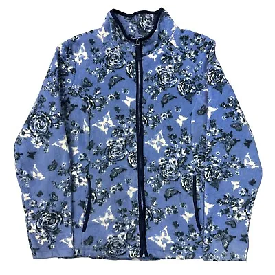 Buy Vintage Floral Fleece Jacket All Over Print Y2K Patterned Blue Womens Large • 16.99£